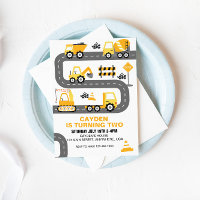 Invitation d'anniversaire du camion de constructio