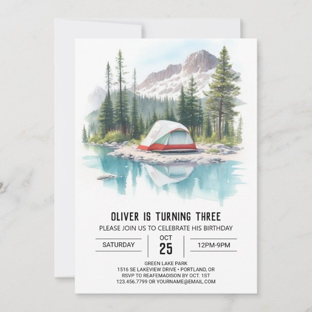 Invitation d'anniversaire du camping (Devant)