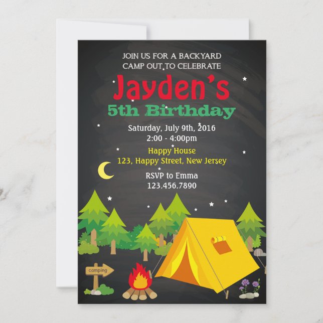 Invitation d'anniversaire du camping (Devant)