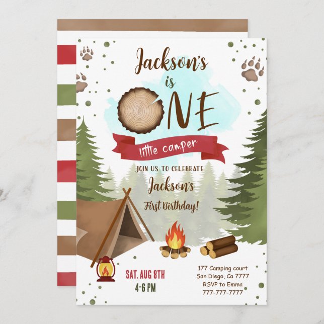 Invitation d'anniversaire du camping (Devant / Derrière)