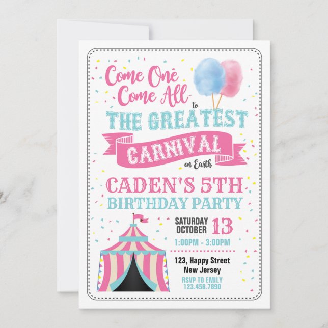 Invitation d'anniversaire du Carnaval (Devant)