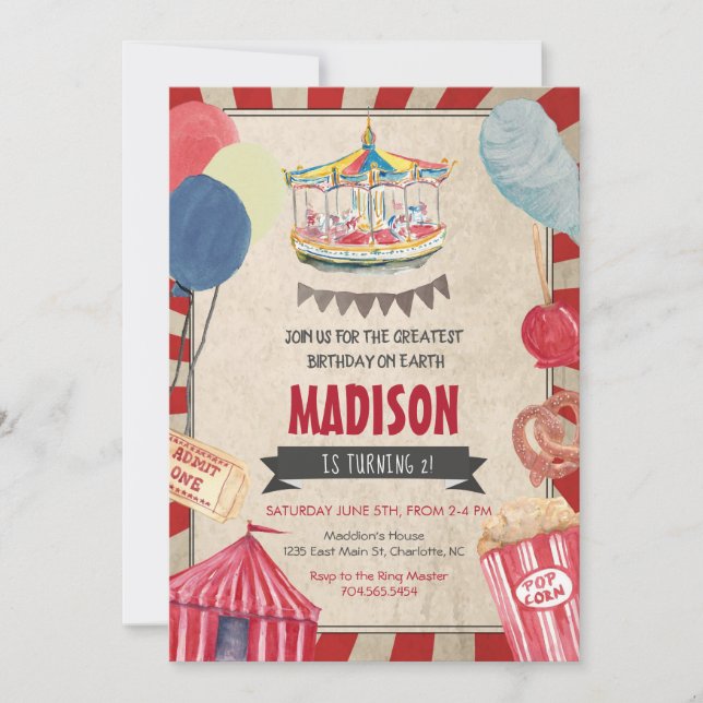 Invitation d'anniversaire du Carnaval, anniversair (Devant)