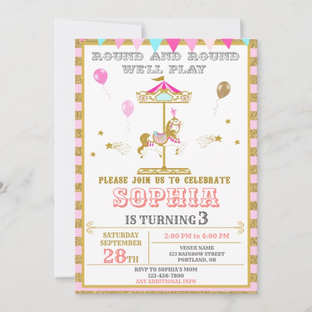 Invitation d'anniversaire du carrousel Fête du par (Devant)