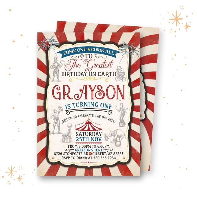 Invitation d'anniversaire du cirque vintage (Créateur téléchargé)