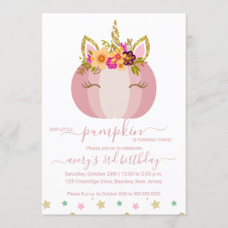 Invitation d'anniversaire du Citrouille Unicorn