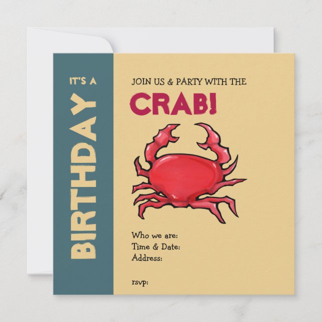 Invitation d'anniversaire du crabe rouge (Devant)