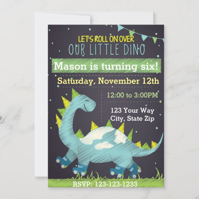 Invitation d'anniversaire du Dinosaure bleu (Devant)