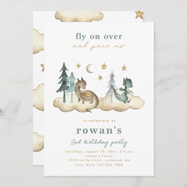 Invitation d'anniversaire du dragon | Invitation D (Devant / Derrière)