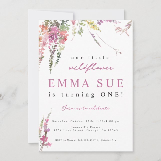 Invitation d'anniversaire du Fleur sauvage de la p (Devant)