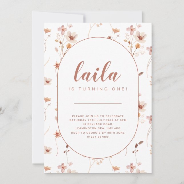 Invitation d'anniversaire du fleur sauvage Oval (Devant)