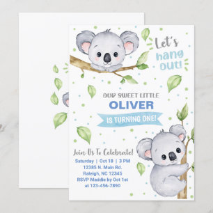 Invitation d'anniversaire du garçon Koala, tout âg