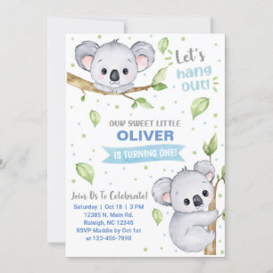 Invitation d'anniversaire du garçon Koala, tout âg