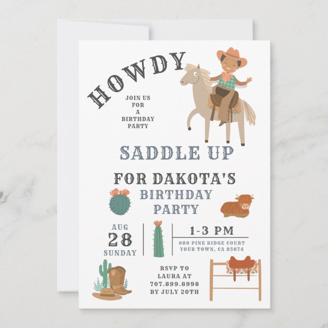 Invitation d'anniversaire du garçon Wild West Cowb (Devant)