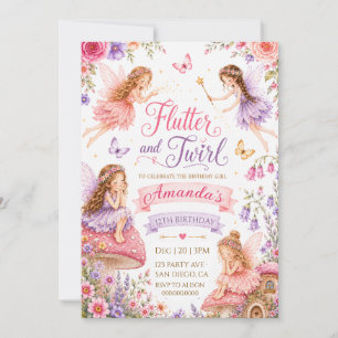 Invitation d'anniversaire du jardin de fées Flutte