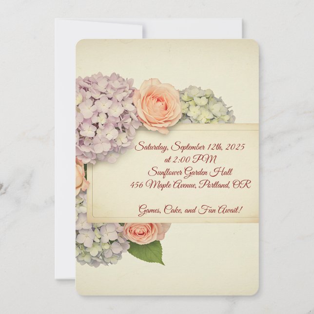 Invitation d'anniversaire du Jardin vintage (Dos)