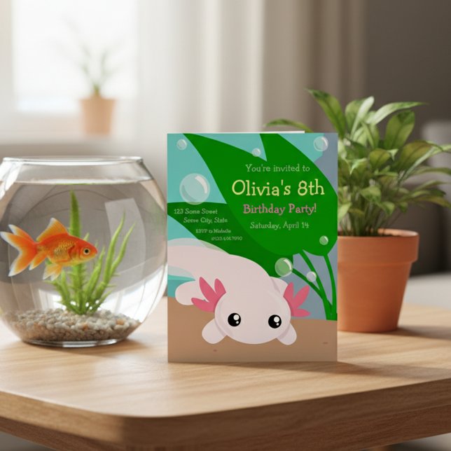 Invitation d'anniversaire du mignon Axolotl (Créateur téléchargé)