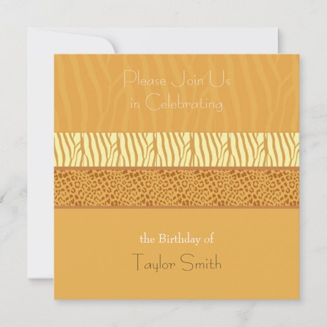 Invitation d'anniversaire du Motif d'animaux d'or (Devant)