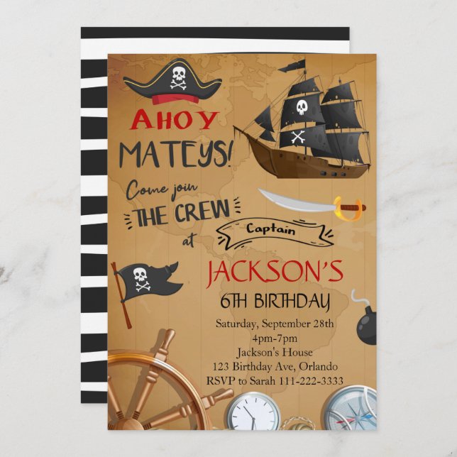 Invitation d'anniversaire du navire pirate (Devant / Derrière)