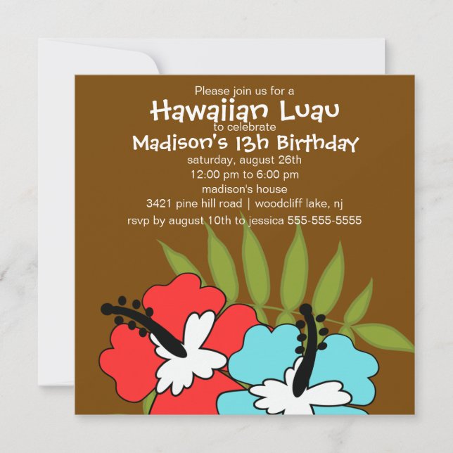 Invitation d'anniversaire du parti Hawaiian Luau (Devant)