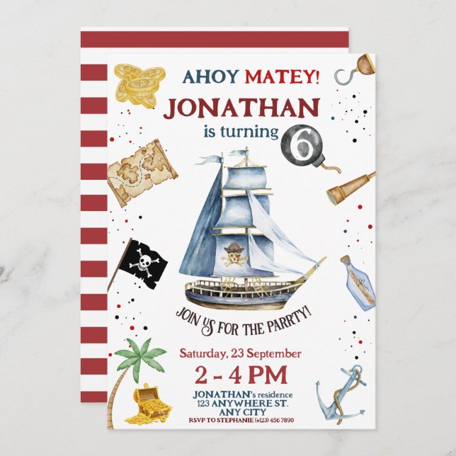 Invitation d'anniversaire du pirate (Devant / Derrière)