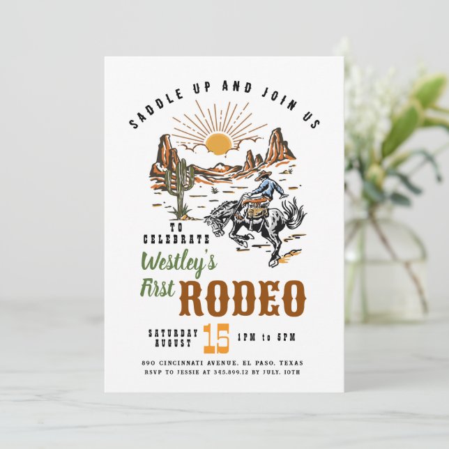 Invitation d'anniversaire du premier Rodeo Boy (Debout devant)