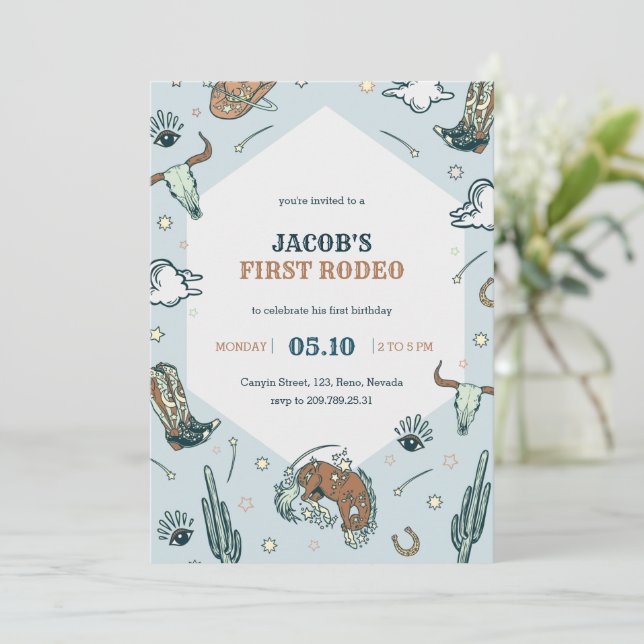 Invitation d'anniversaire du premier Rodeo Cowboy  (Debout devant)