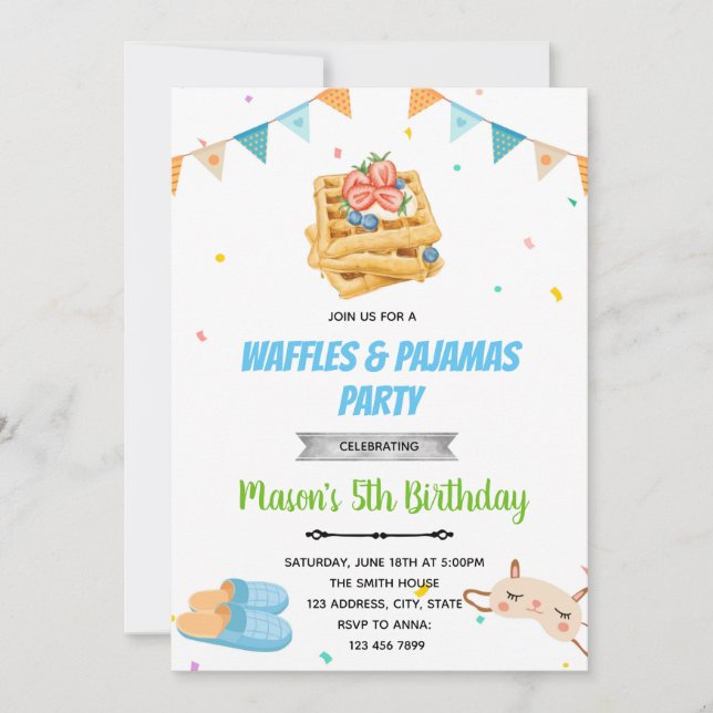 Invitation d'anniversaire du pyjama gaufre (Devant)