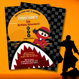 Invitation d'anniversaire du requin rouge Ninja Ta