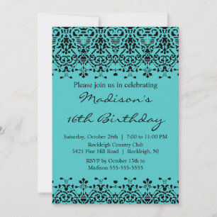 Invitation d'anniversaire du Sweet sixteen Damas T