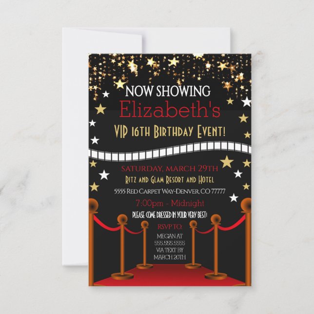  Invitation d'anniversaire du tapis rouge (Devant)