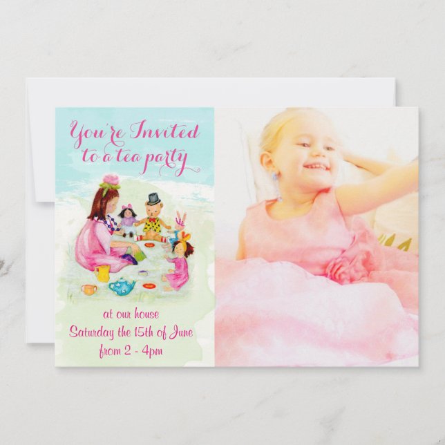 Invitation d'anniversaire du Tea Party Watercolor (Devant)