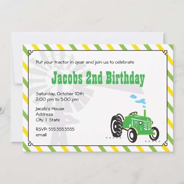 Invitation d'anniversaire du tracteur (Devant)