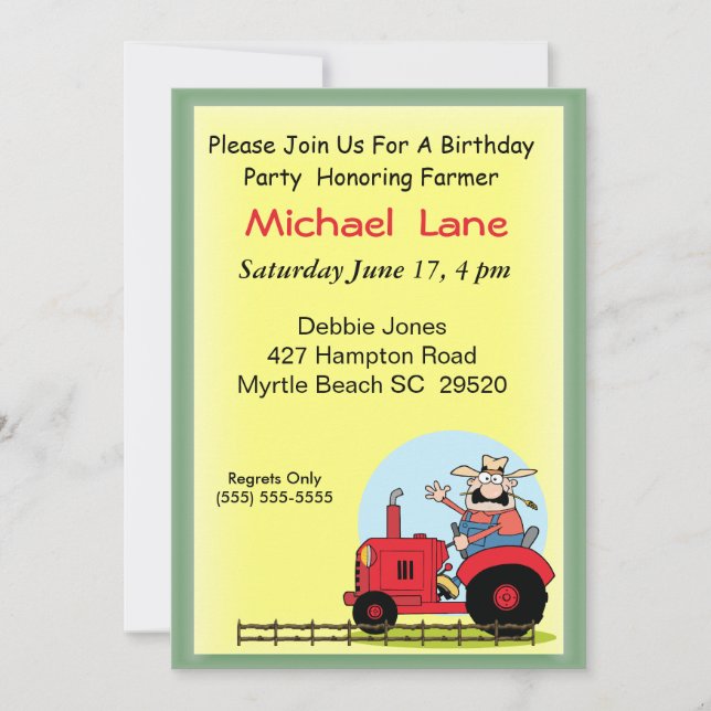 Invitation d'anniversaire du Tracteur pour enfants (Devant)