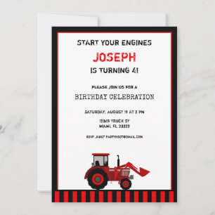 Invitation d'anniversaire du tracteur rouge