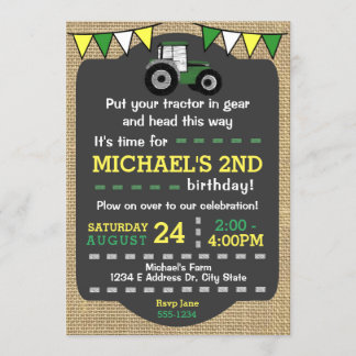 Invitation d'anniversaire du tracteur, tracteur ve