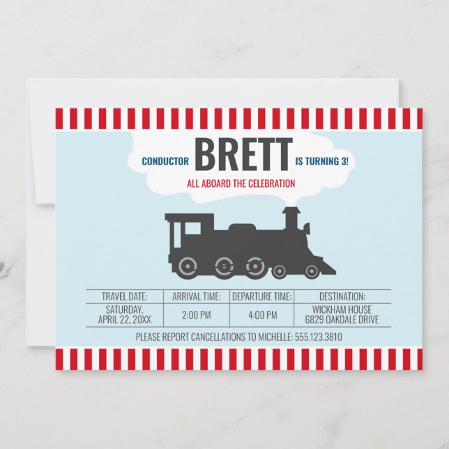 Invitation d'anniversaire du train Locomotive Choo (Devant)