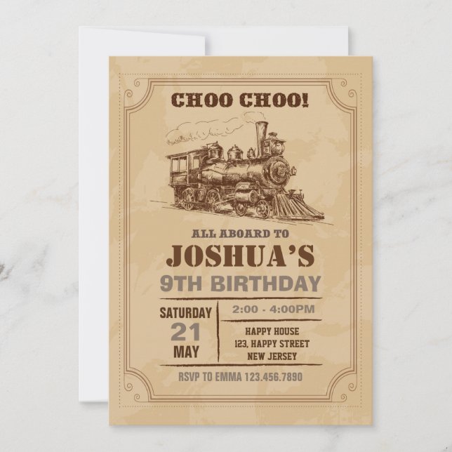 Invitation d'anniversaire du train vintage (Devant)