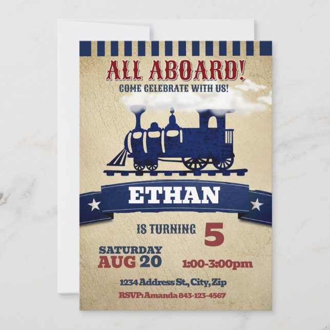 Invitation d'anniversaire du train vintage (Devant)