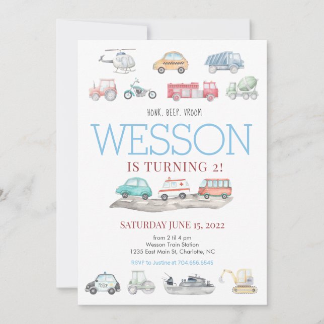 Invitation d'anniversaire du transport (Devant)