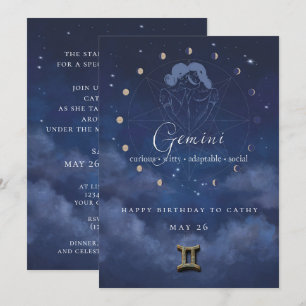Invitation d'anniversaire du zodiaque Gémeaux