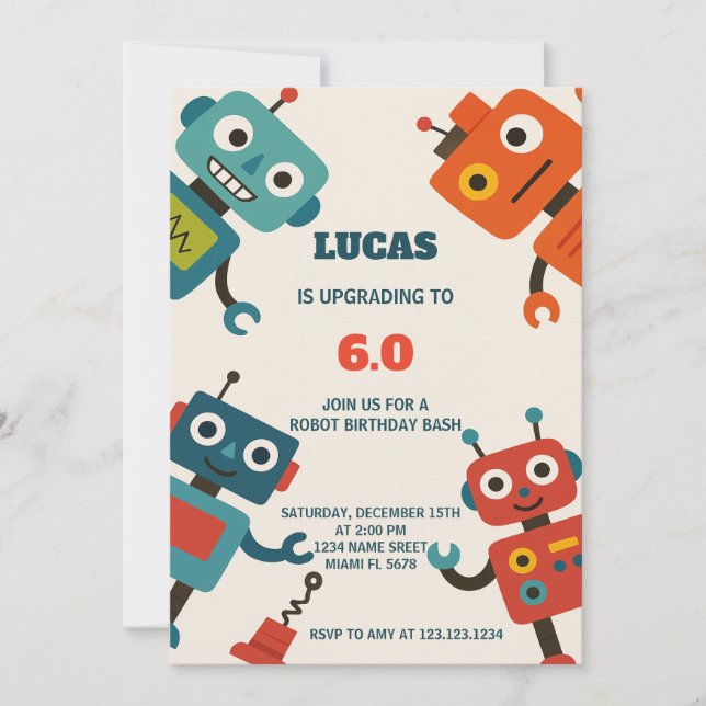 Invitation d'anniversaire d'un robot moderne (Devant)