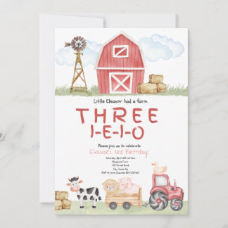 Invitation d'anniversaire d'une ferme de trois-I-E
