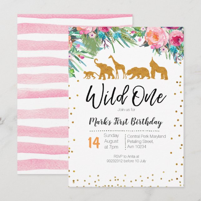 Invitation d'anniversaire d'une fille sauvage Anim (Devant / Derrière)