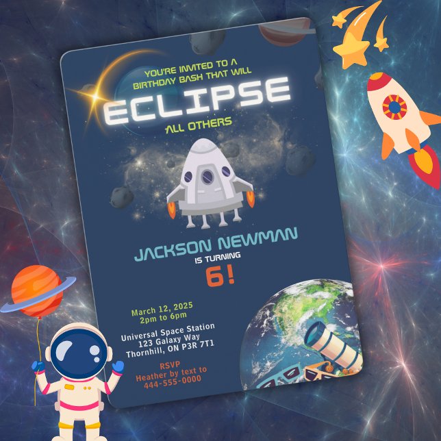 Invitation d'anniversaire Eclipse spatiale (Eclipse kid's birthday invitation for the little astronaut in your family.  )