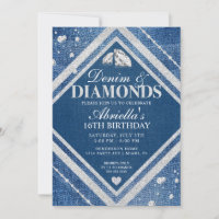 Invitation d'anniversaire Elégant Denim et Diamant