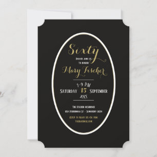 Invitation d'anniversaire Elégant Soixante noir or