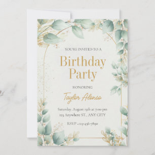 Invitation d'anniversaire élégante avec verdure et