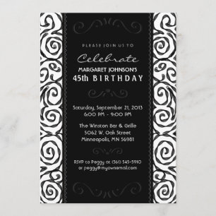 Invitation d'anniversaire - Elégante vague noire e