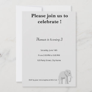 Invitation d'anniversaire éléphant mignon Pastel