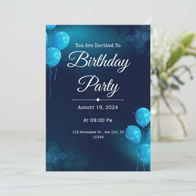 Invitation d'anniversaire en bleu foncé (Debout devant)